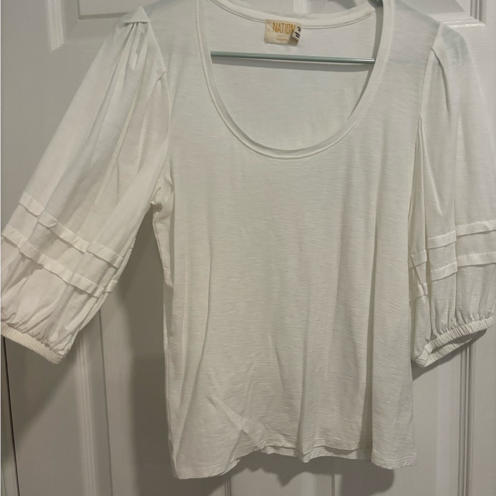 Nation LTD white Blouse with Puff Sleeves